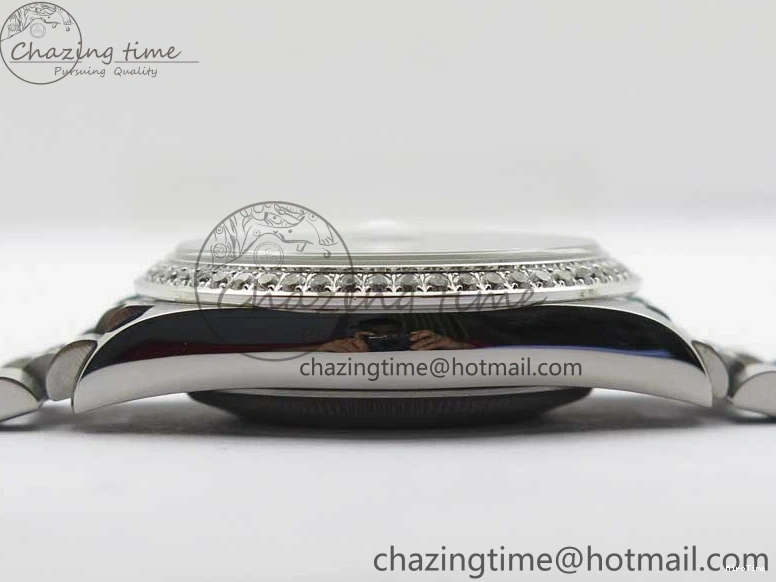 MiroTime 0309 SmoothTexture Day-Date 36mm 128239 SS Crystal BP Best Edition Black MOP Crystal Marker Dial on SS President Bracelet A 2681